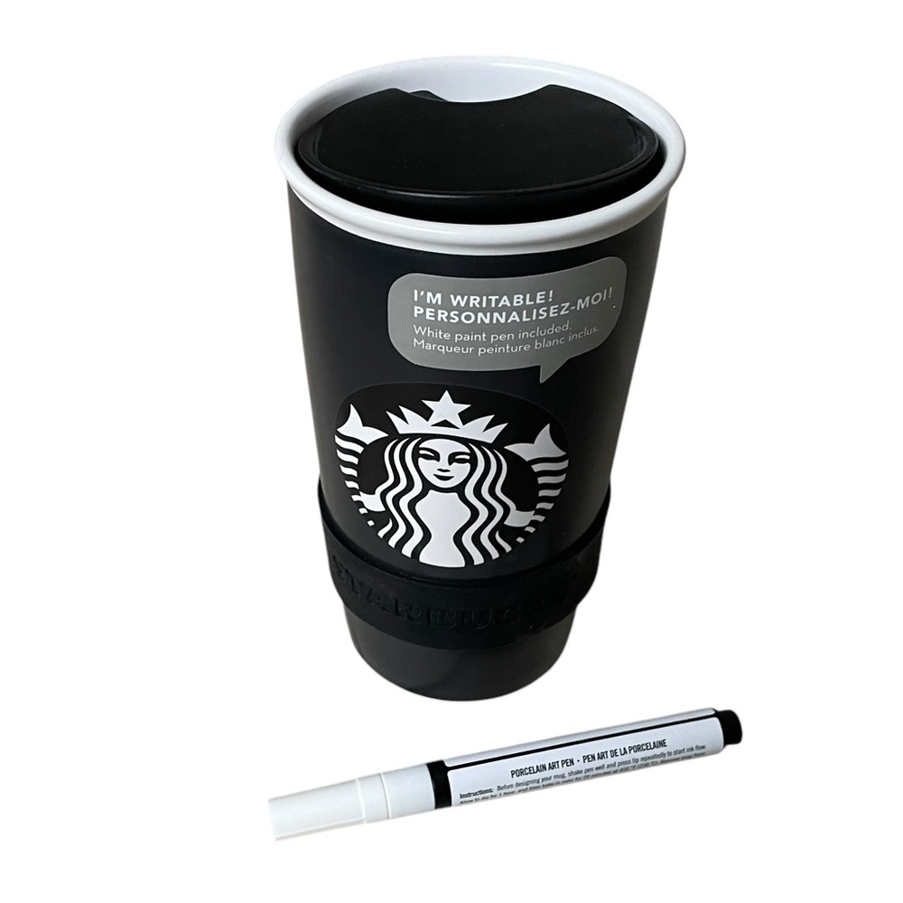 STARBUCKS Create Your Own Write-On Ceramic Coffee Tea Mug Tumbler Black